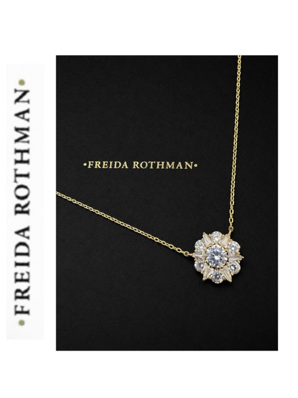 Freida Rothman Vault 925 Sterling Silver 14k CZ Floral Pendant Necklace